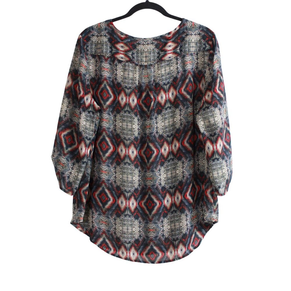 Aztec Pattern Tab Sleeve Blouse - Picture 2 of 16